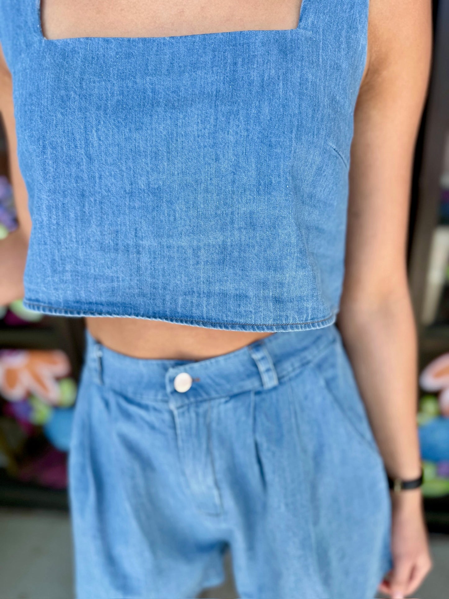 DENIM SLEEVELESS SET