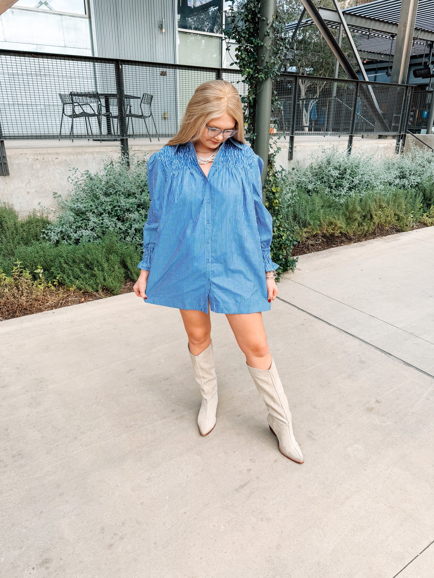 Smocked Stripe Kiss - blue
