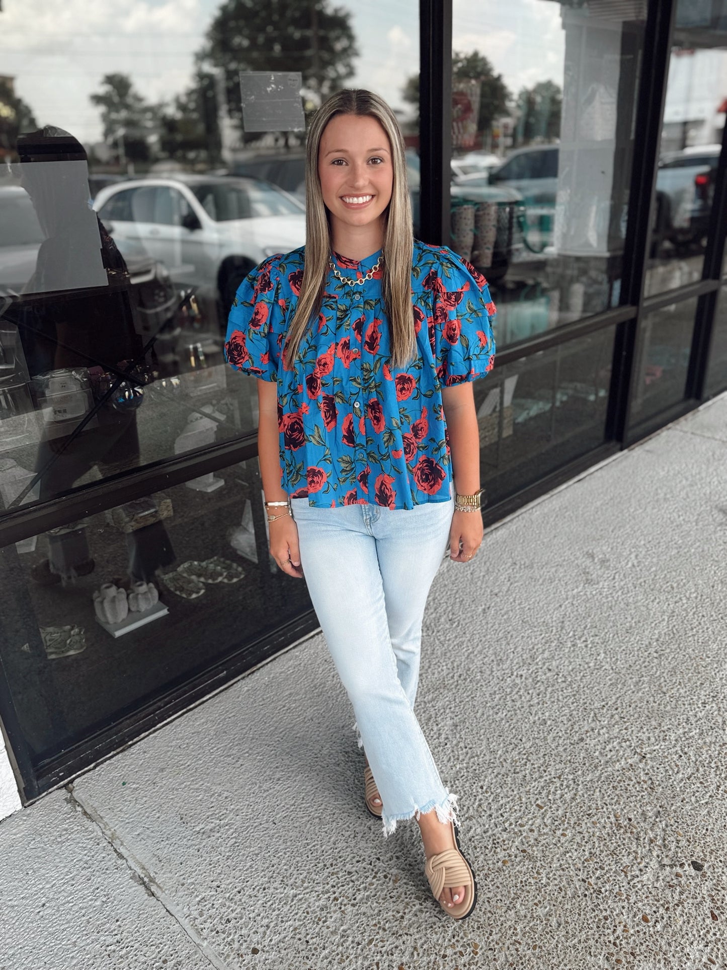The Ella Top-Blue/ Red