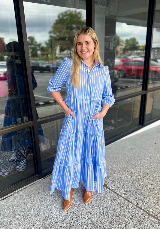 Kollier Button Up - Light Blue Stripes