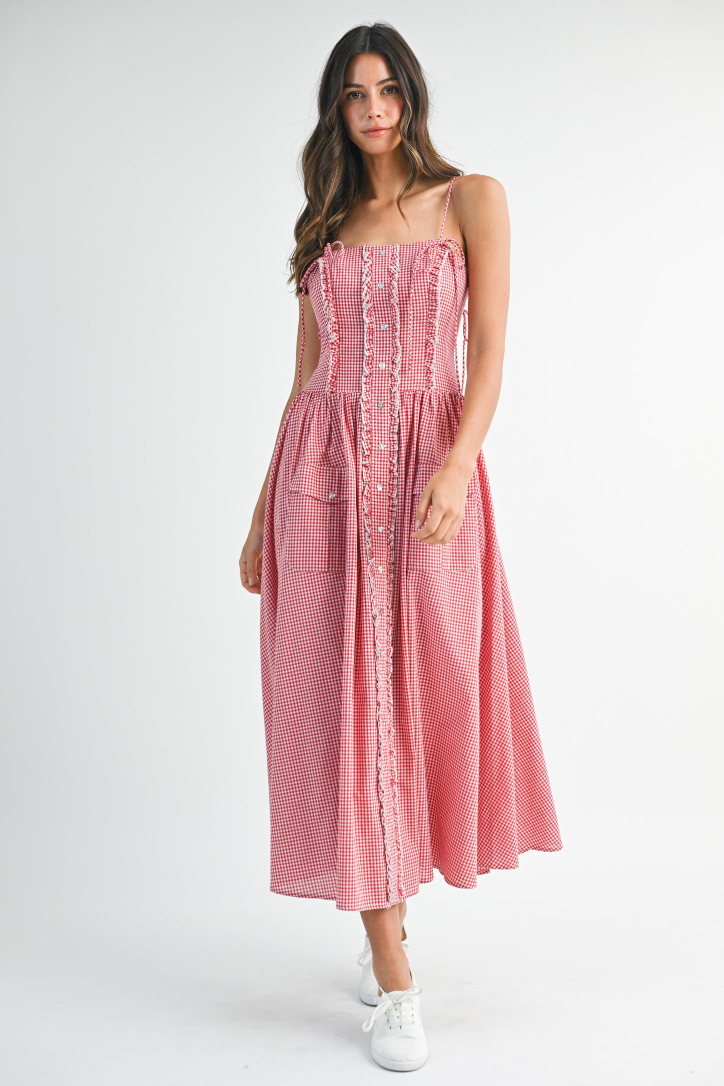 Gingham Time Midi - Red Mix