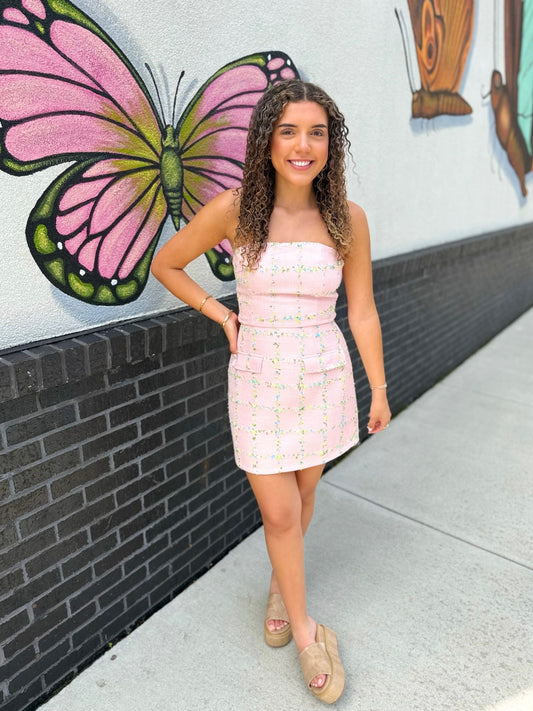 Tweed Dress - Blush Pink