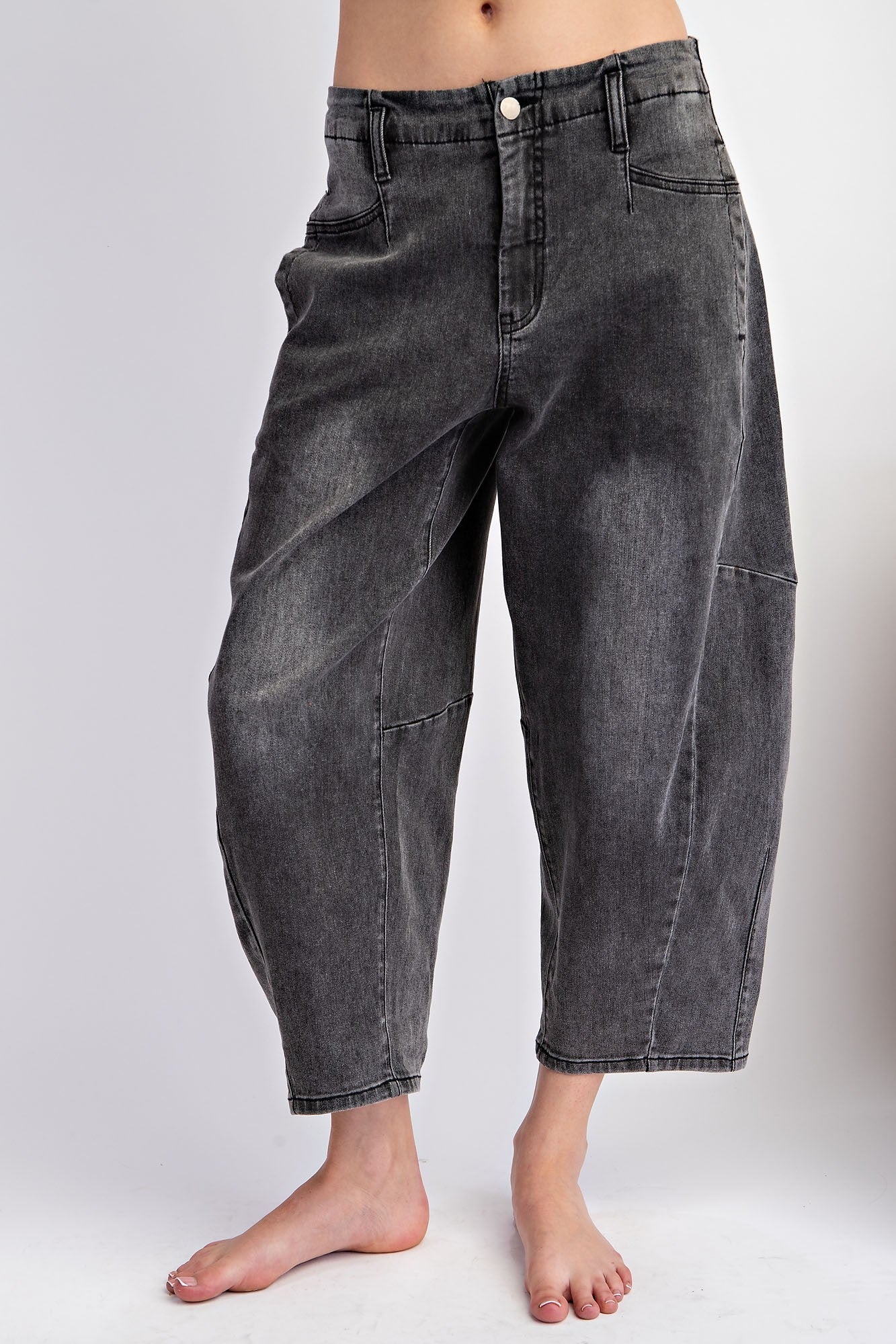 Washed Barrel Pants-Black Denim