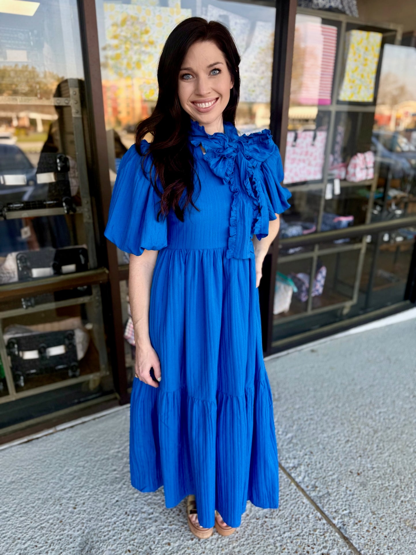 Lace Ribbon Midi-Royal Blue