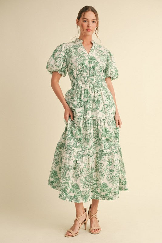 Floral Print Pockets Maxi Dress-Green