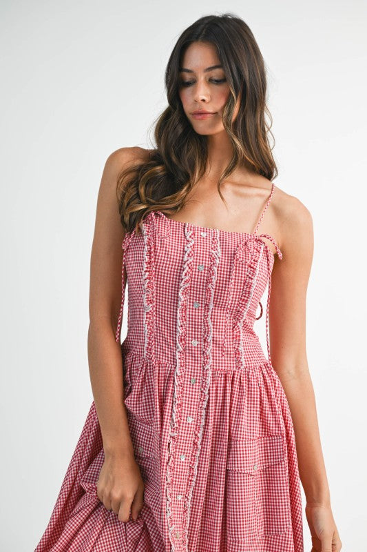 Gingham Time Midi - Red Mix