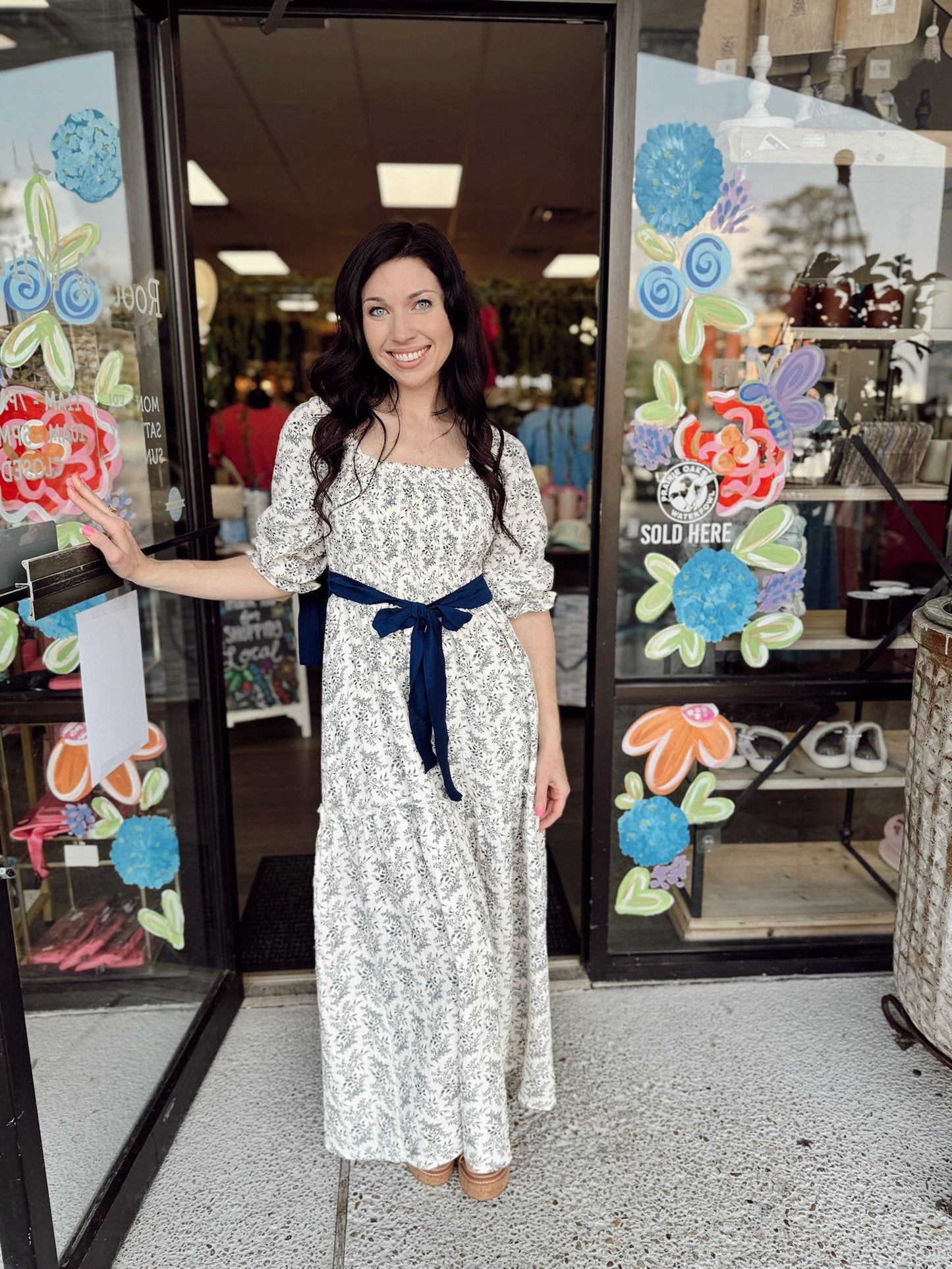 Floral Print Ribbon Maxi-Indigo