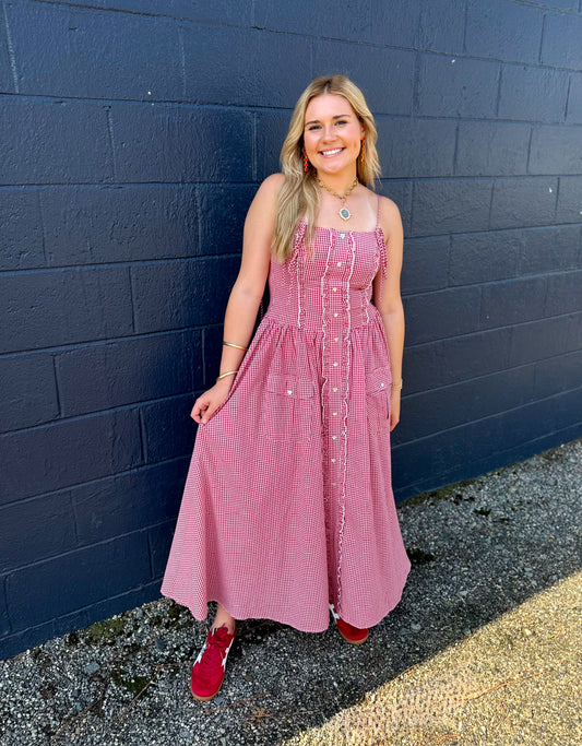 Gingham Time Midi - Red Mix