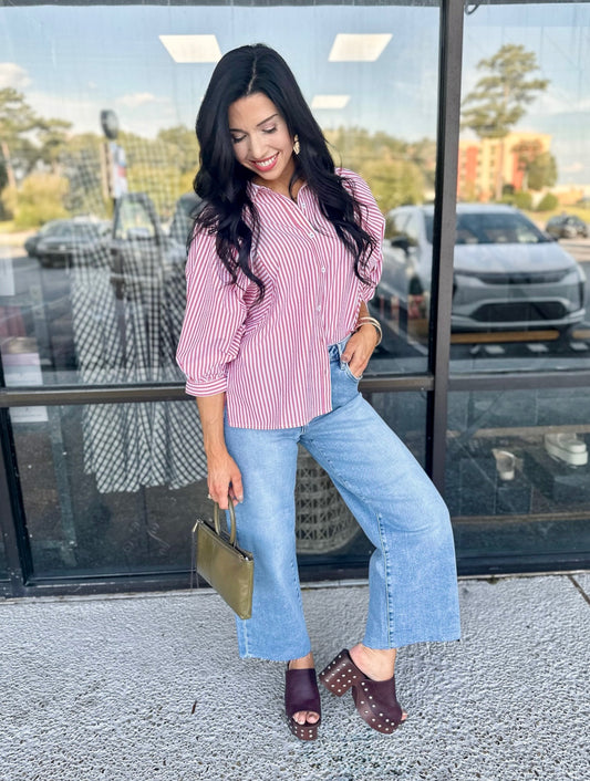 Jo Jo Top- maroon stripe