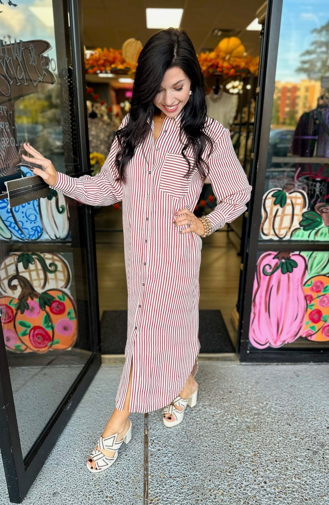 Victoria Striped Maxi-Rust