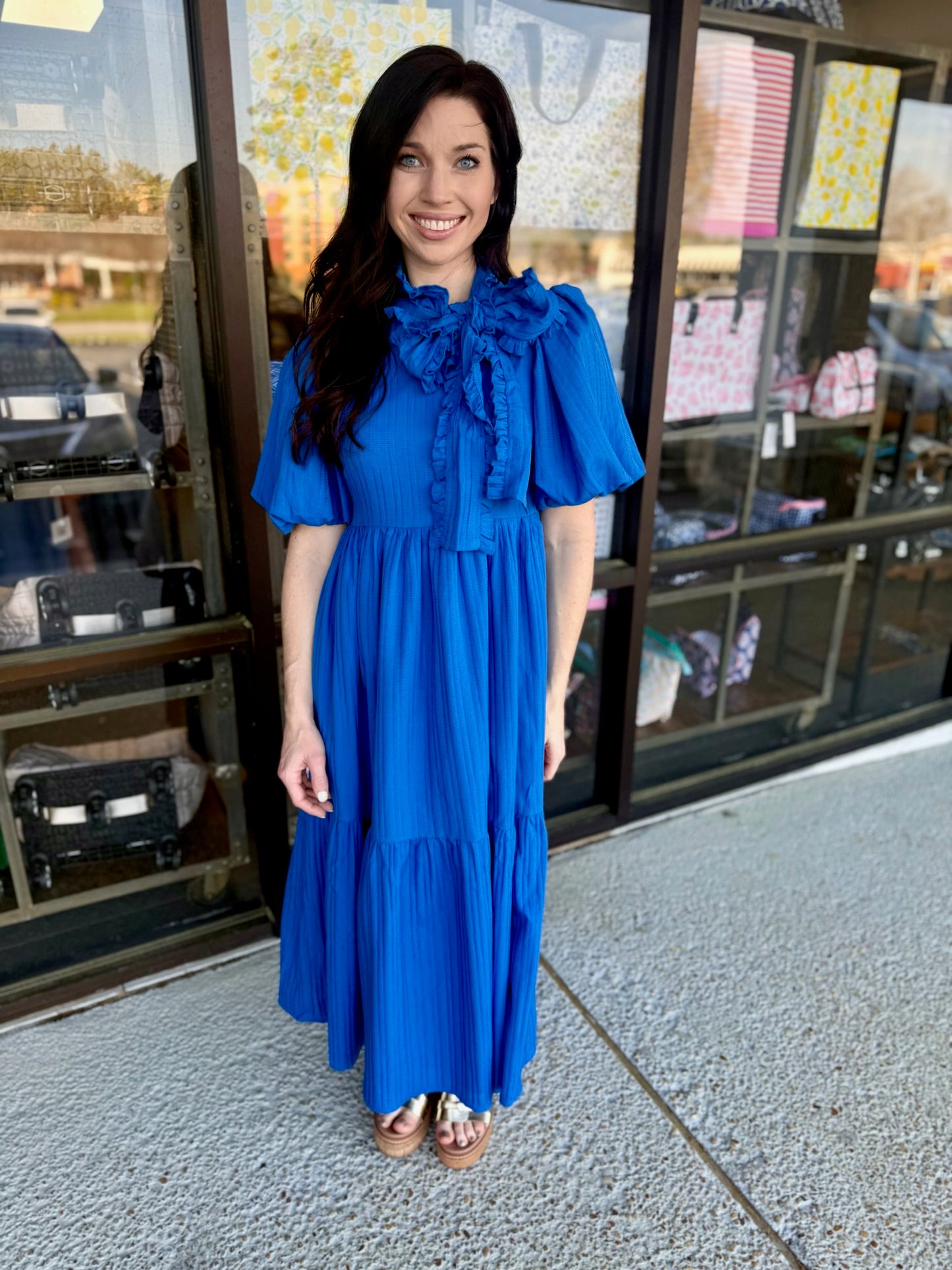 Lace Ribbon Midi-Royal Blue