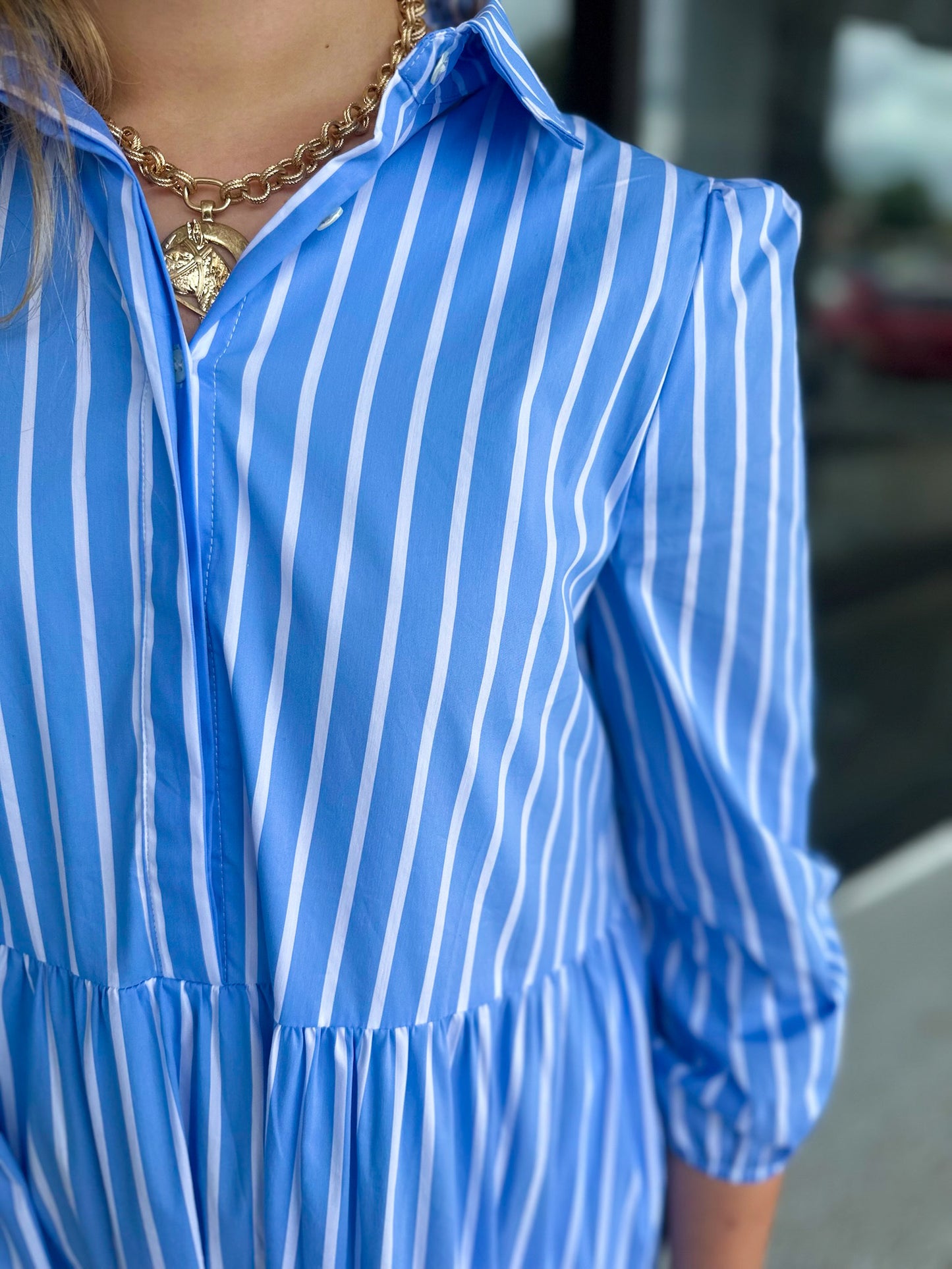 Kollier Button Up - Light Blue Stripes