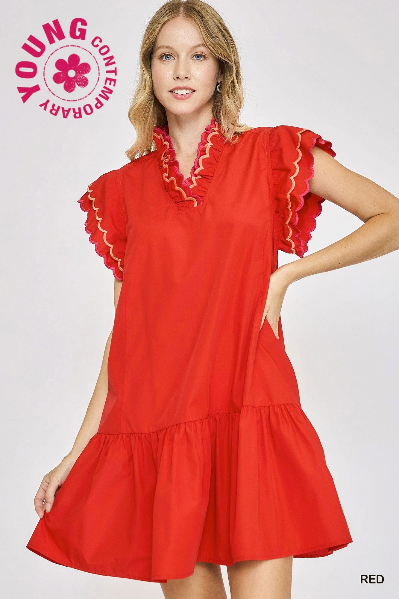 Cynthia Ruffle Mini-Red