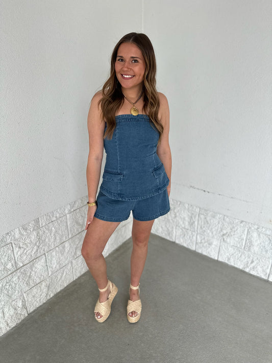 Batter Up Denim Romper