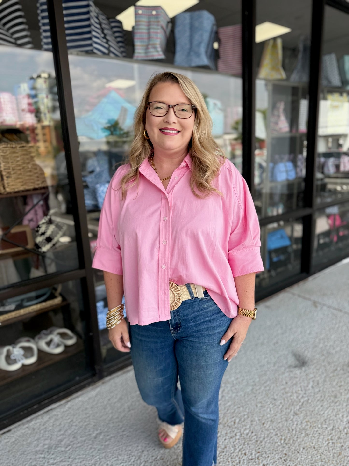 SLIGHTY HI-LOW BUTTON-UP SHIRT-HIBISCUS