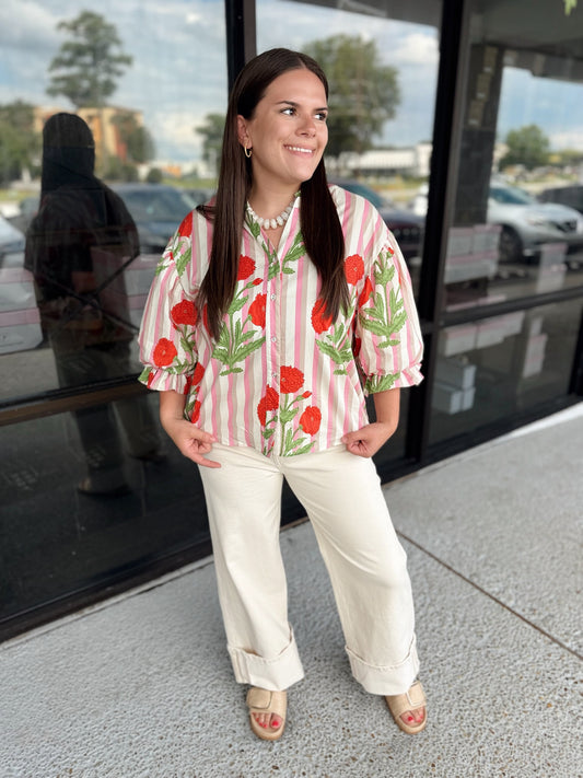 Stripe Floral Babe Top - pink mix