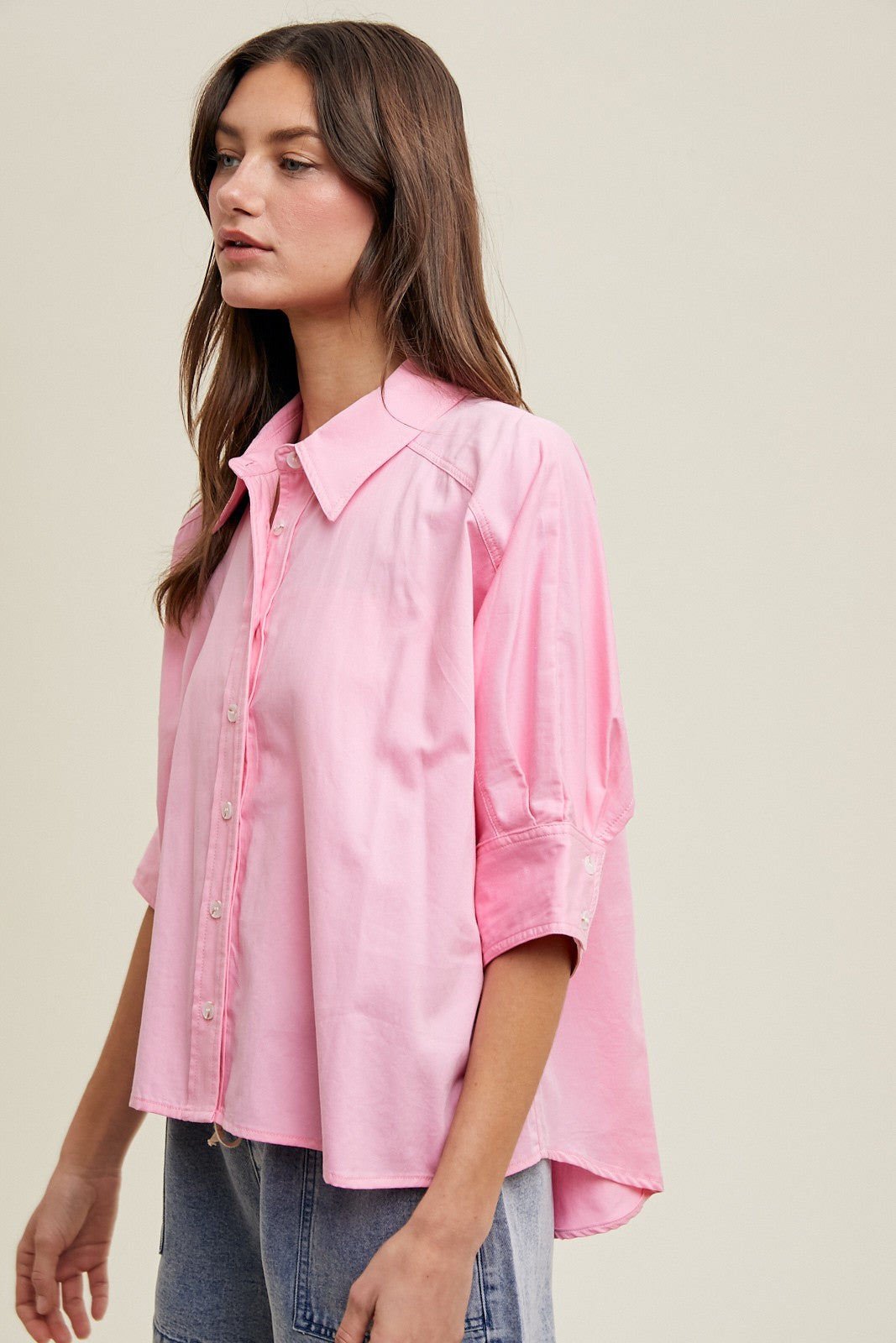 SLIGHTY HI-LOW BUTTON-UP SHIRT-HIBISCUS