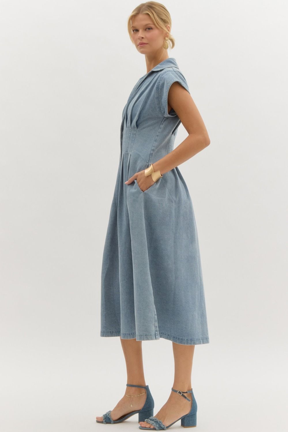 Denim Pintuck midi