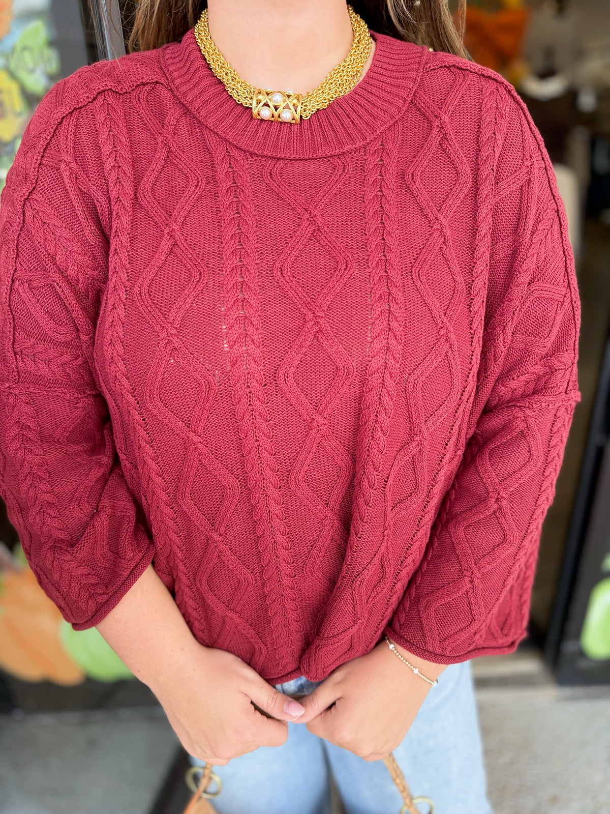 Lioness Cable Knit Sweater Sweaters - wine