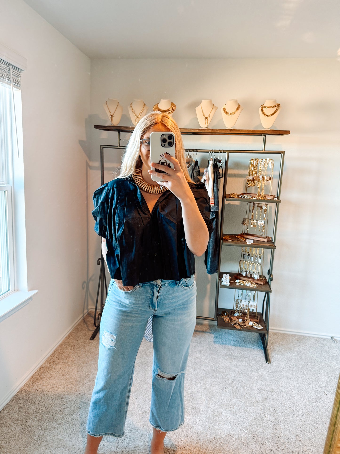 Pleated Pintuck Blouse - Black