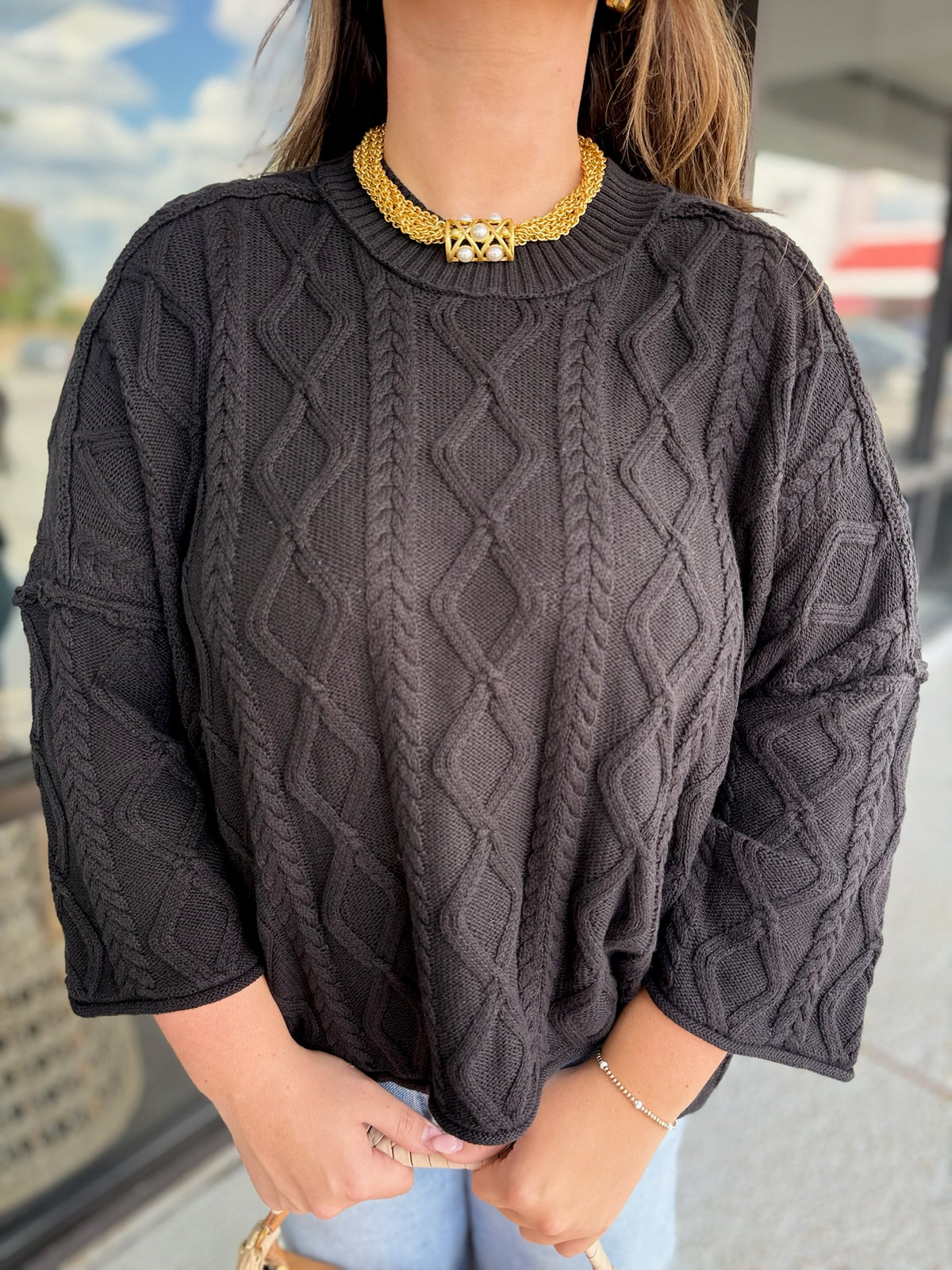 Lioness Cable Knit Sweater Sweaters - black