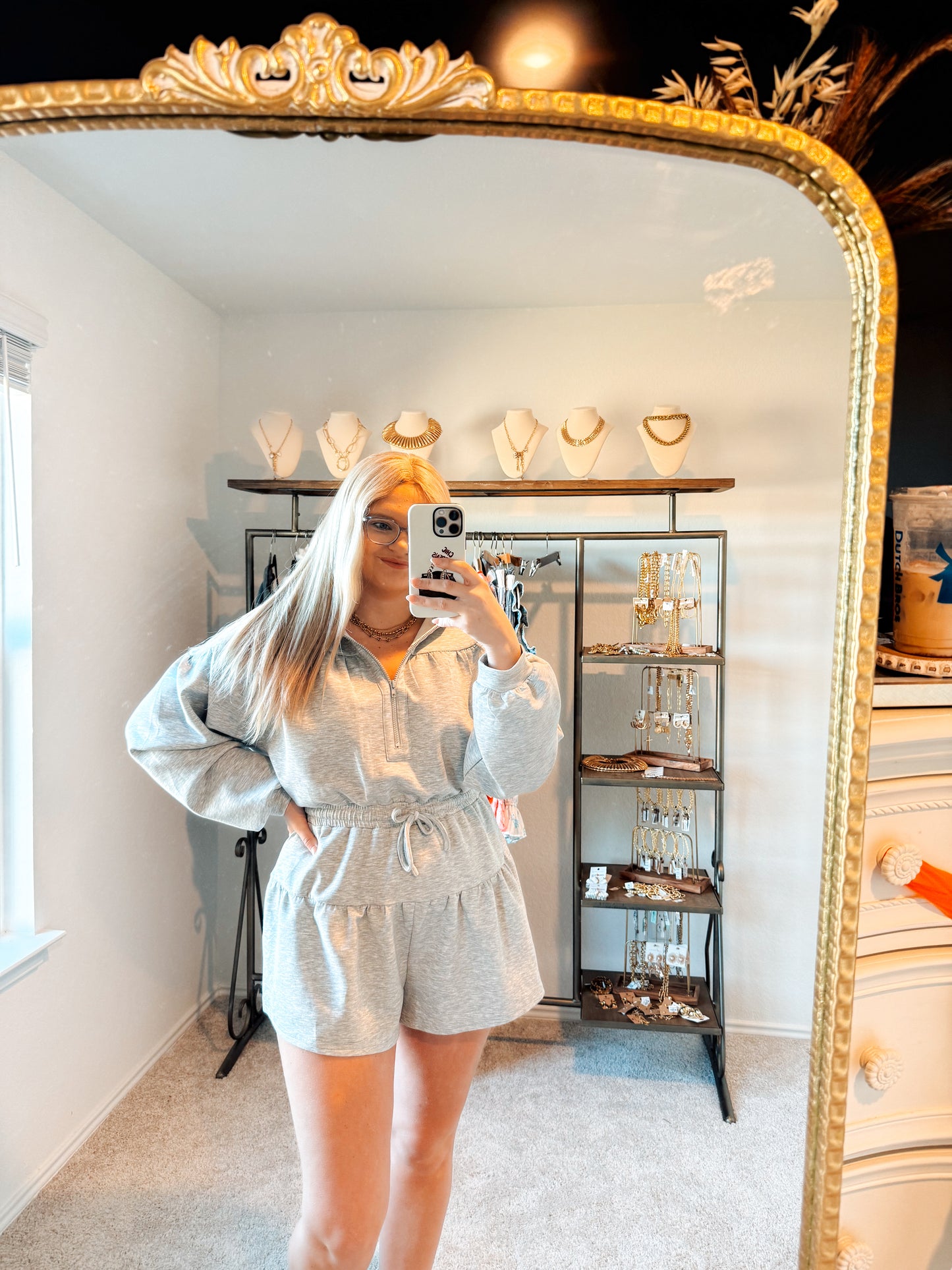 Scuba Hooded Romper- Heather Grey