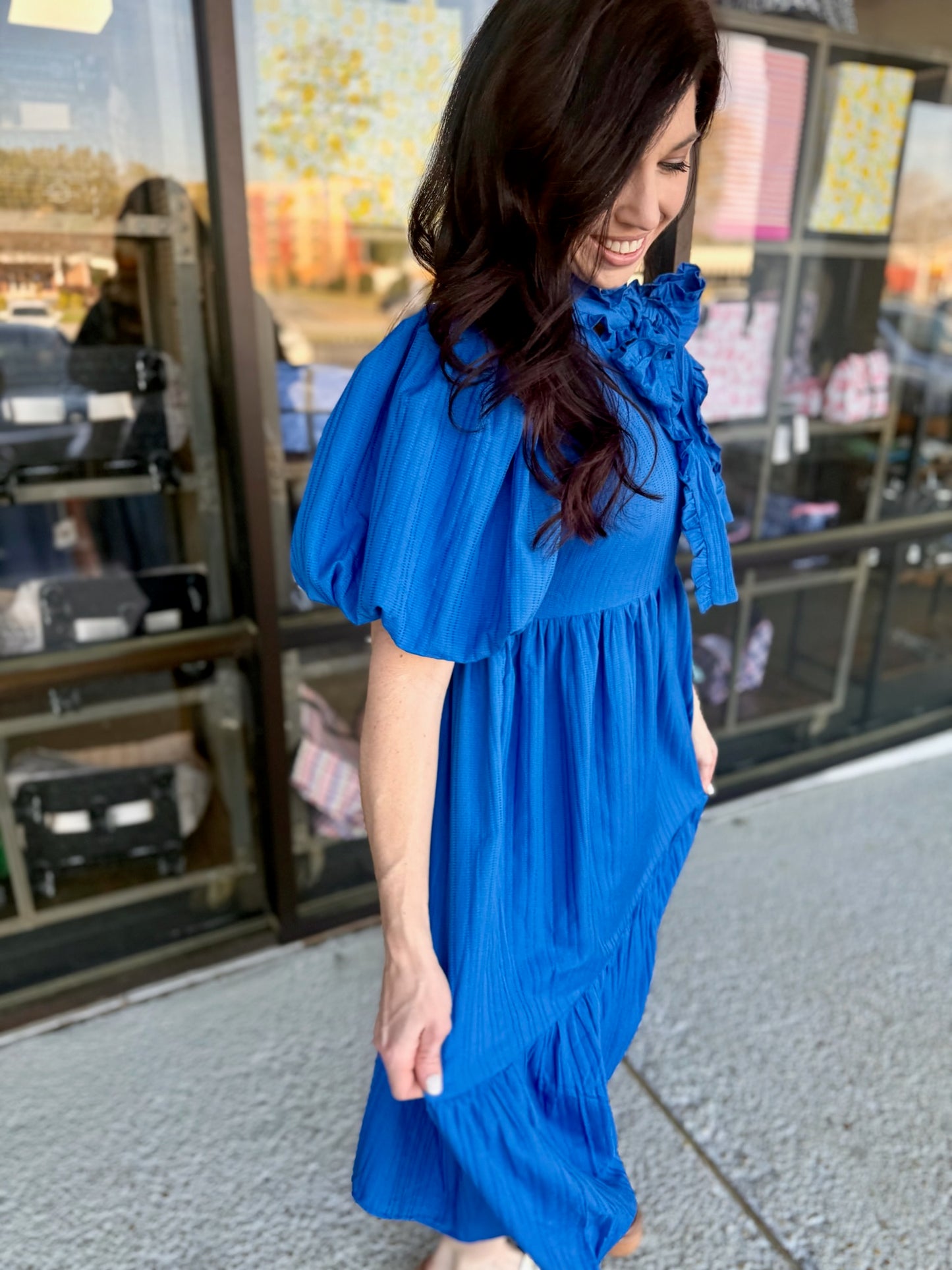 Lace Ribbon Midi-Royal Blue