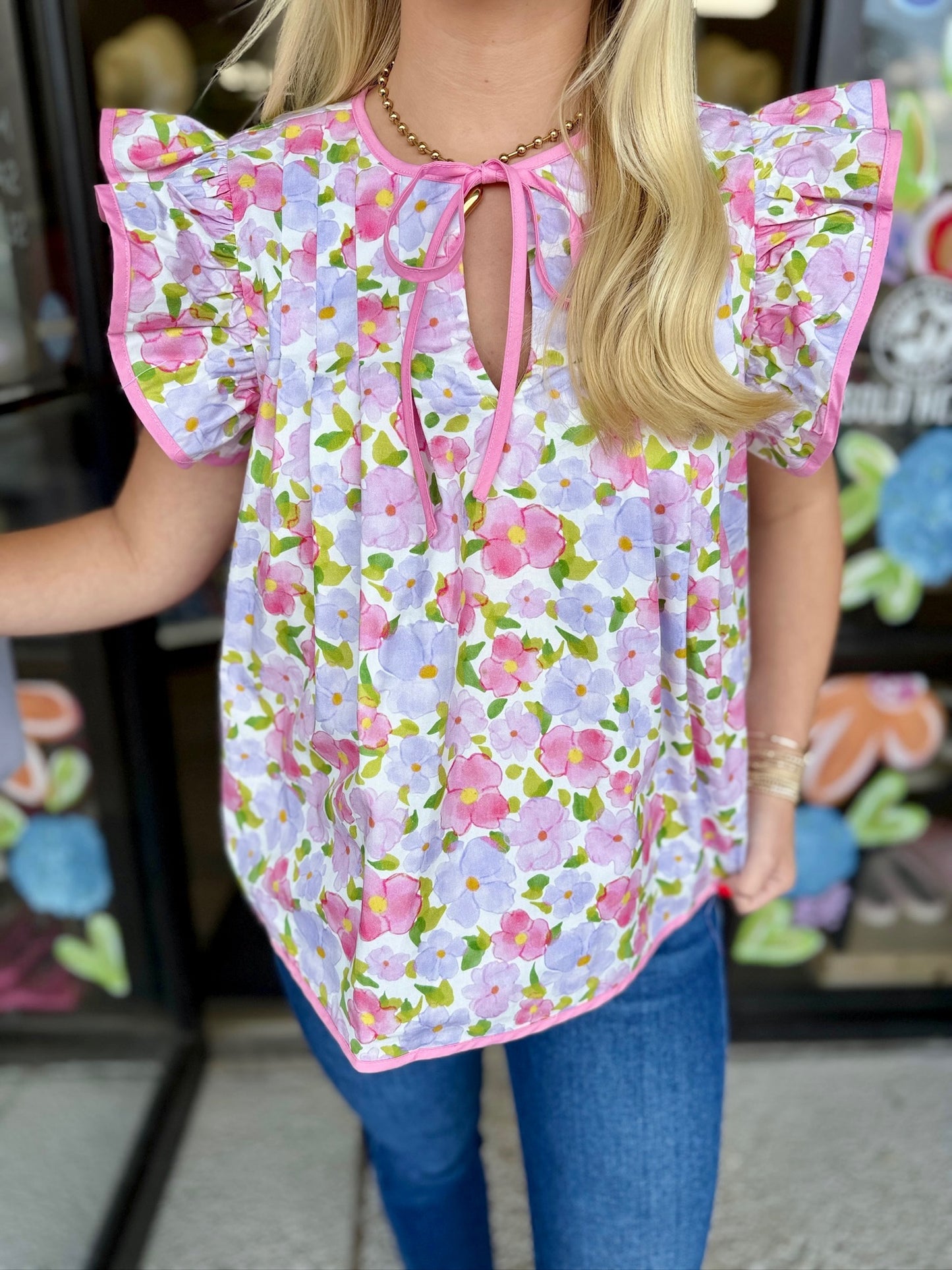 Floral Print Contrast Top