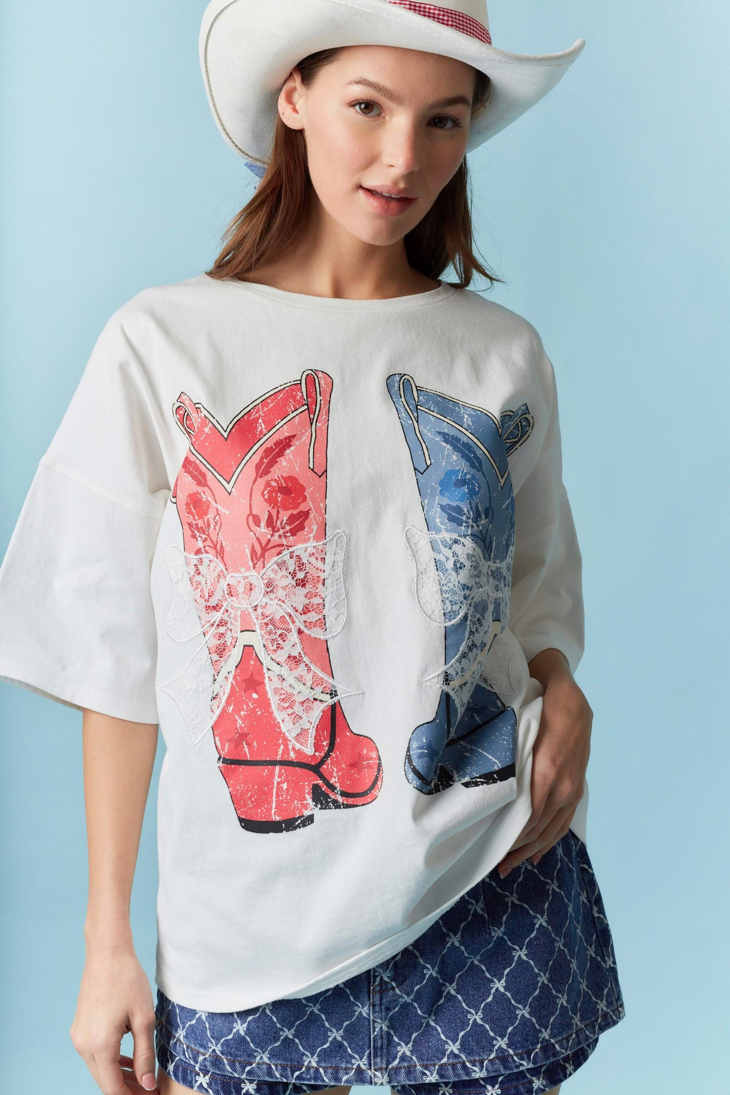 Lace and Boots- Red/Blue