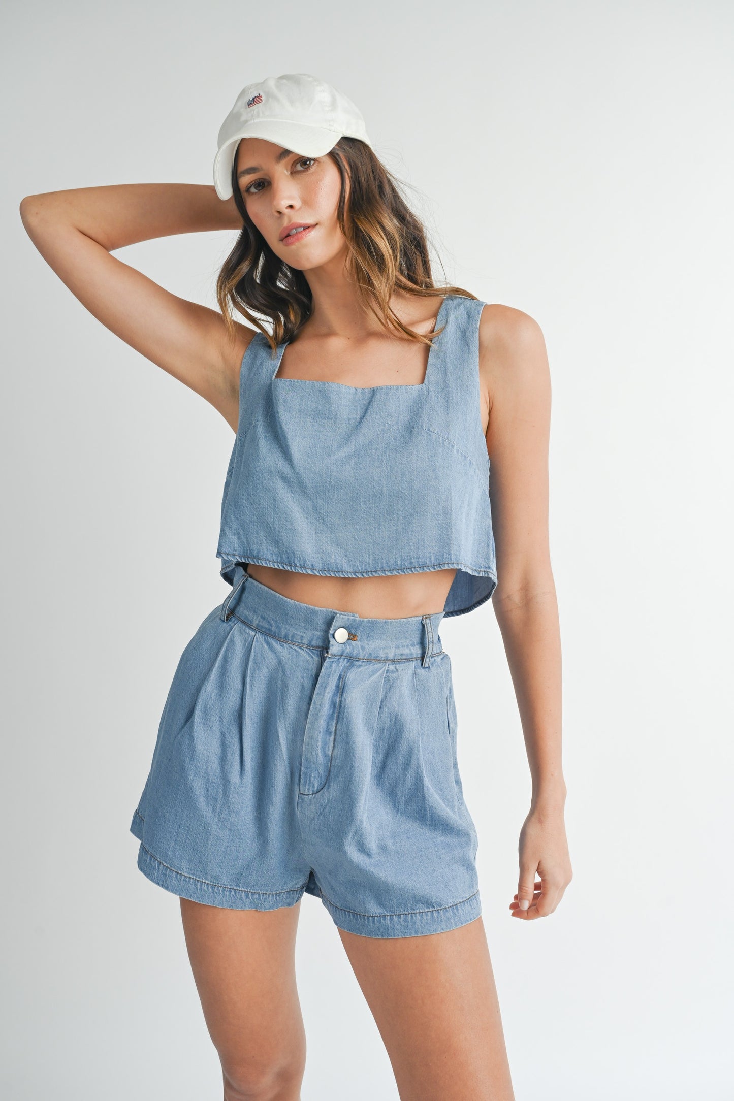 DENIM SLEEVELESS SET