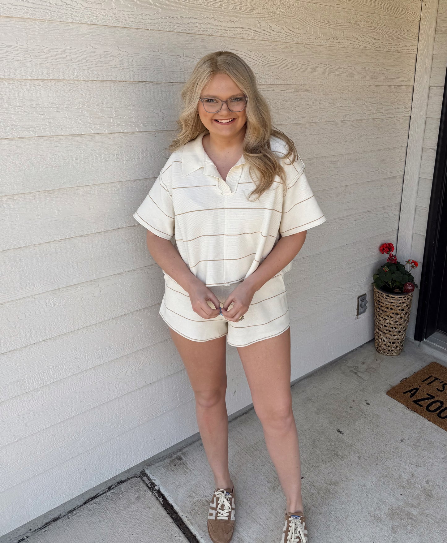 STRIPED PATTERN KNITTED SET-OFF WHITE/TAN