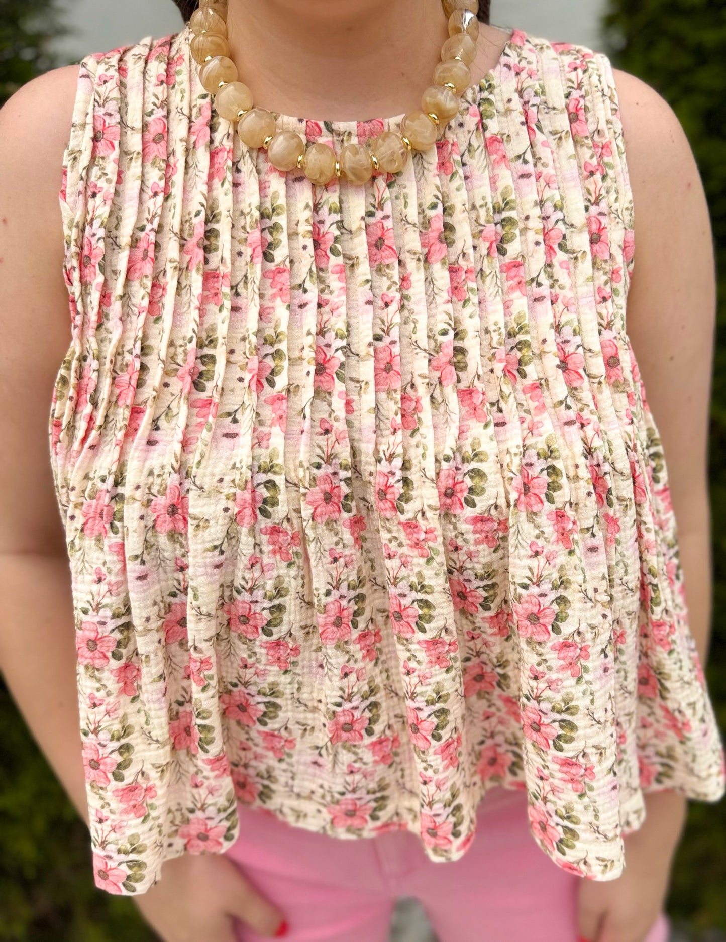 Reba Top - natural/pink floral