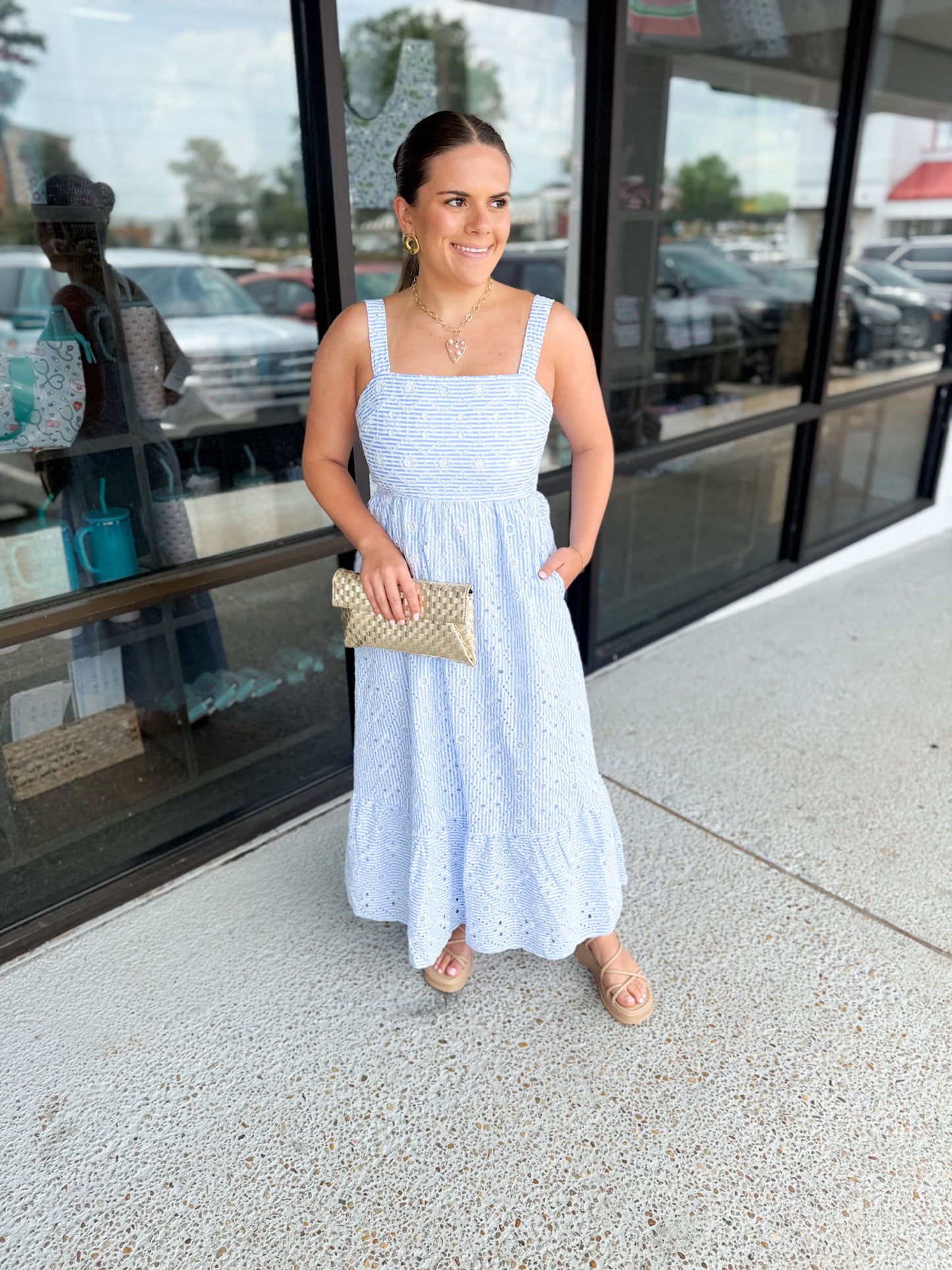 Square Neck Midi Dress-Blue