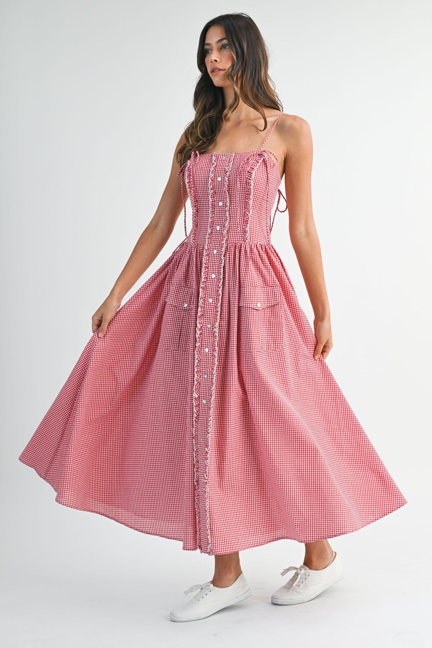 Gingham Time Midi - Red Mix