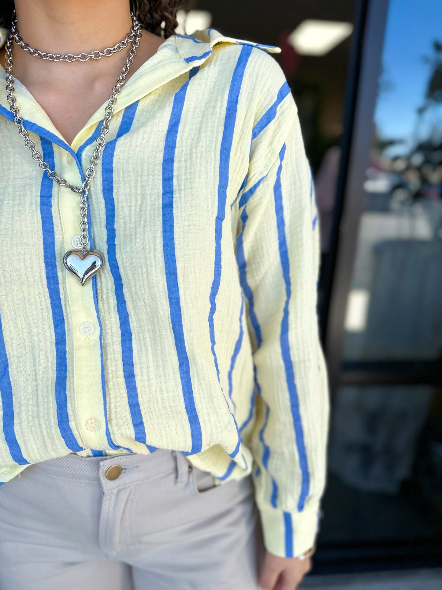 Dolman Cutie Top- butter/Blue Stripe