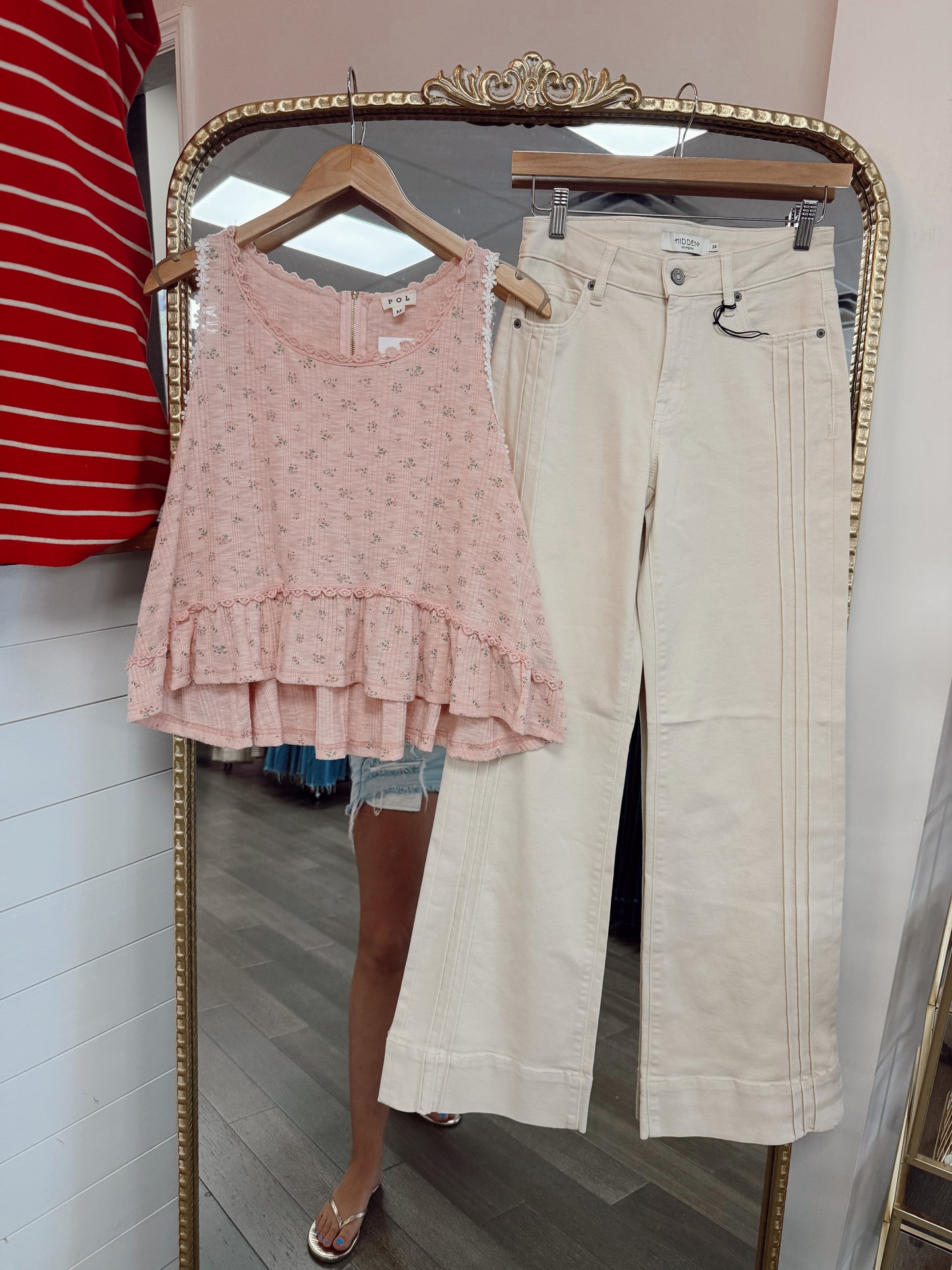 Ecru Pintuck Mid Rise Denim