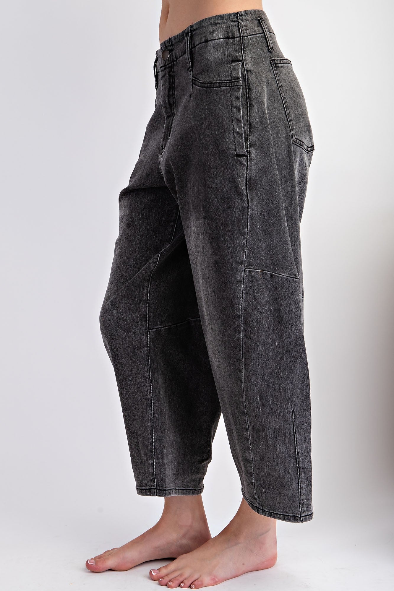 Washed Barrel Pants-Black Denim