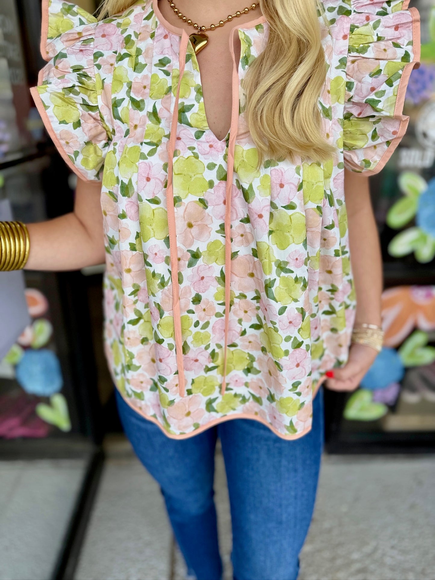 Floral Print Contrast Top