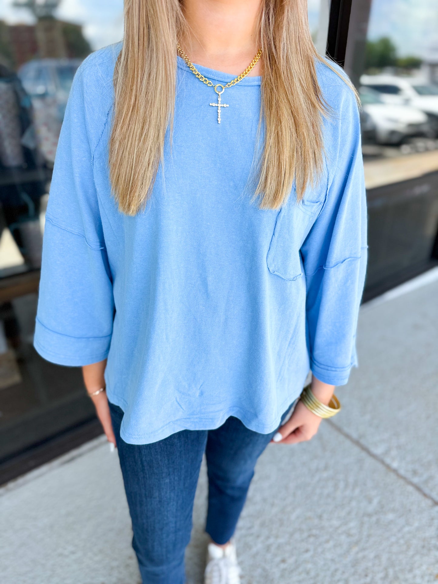 Boxy Top- Cadet Blue