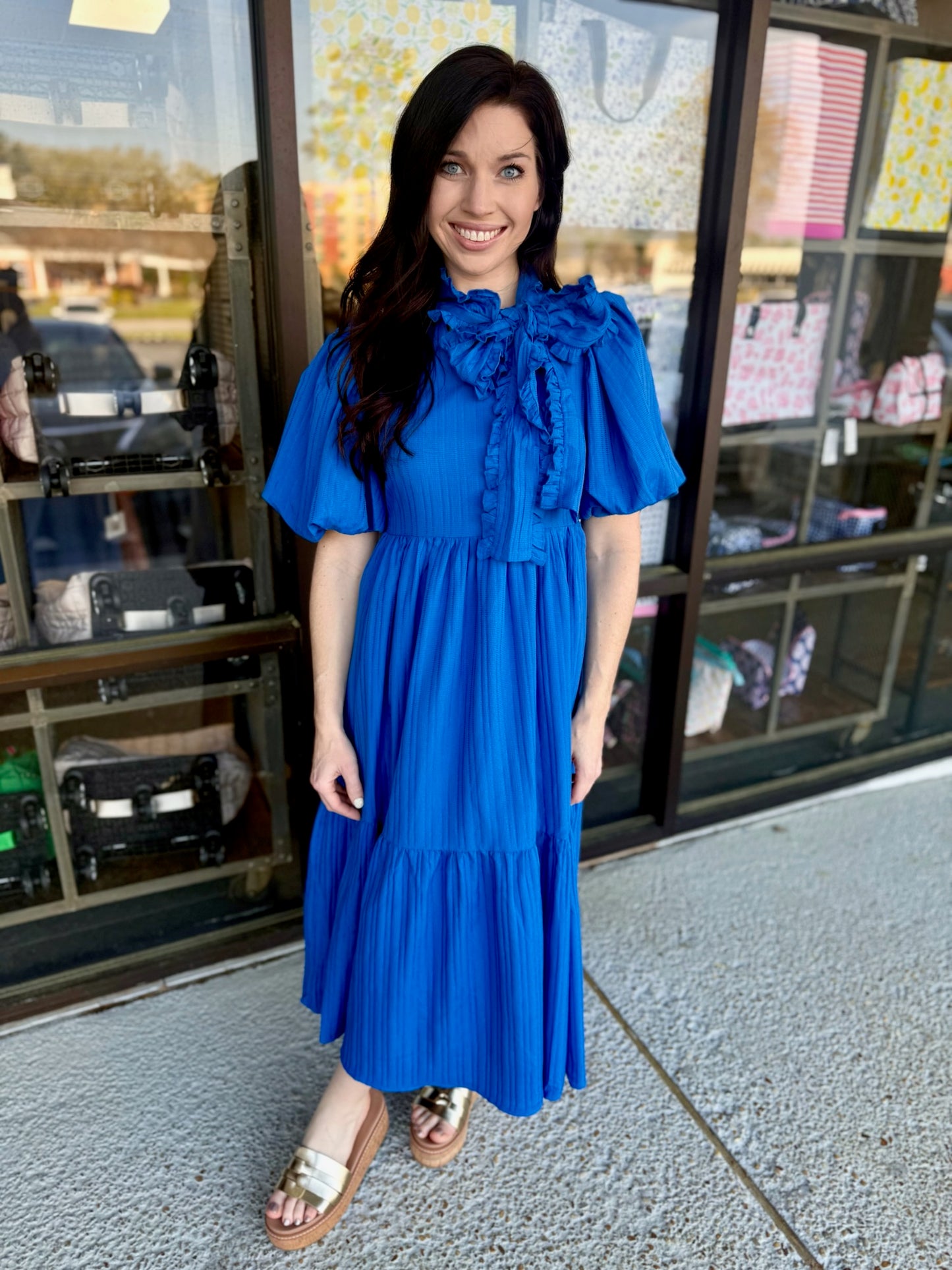 Lace Ribbon Midi-Royal Blue