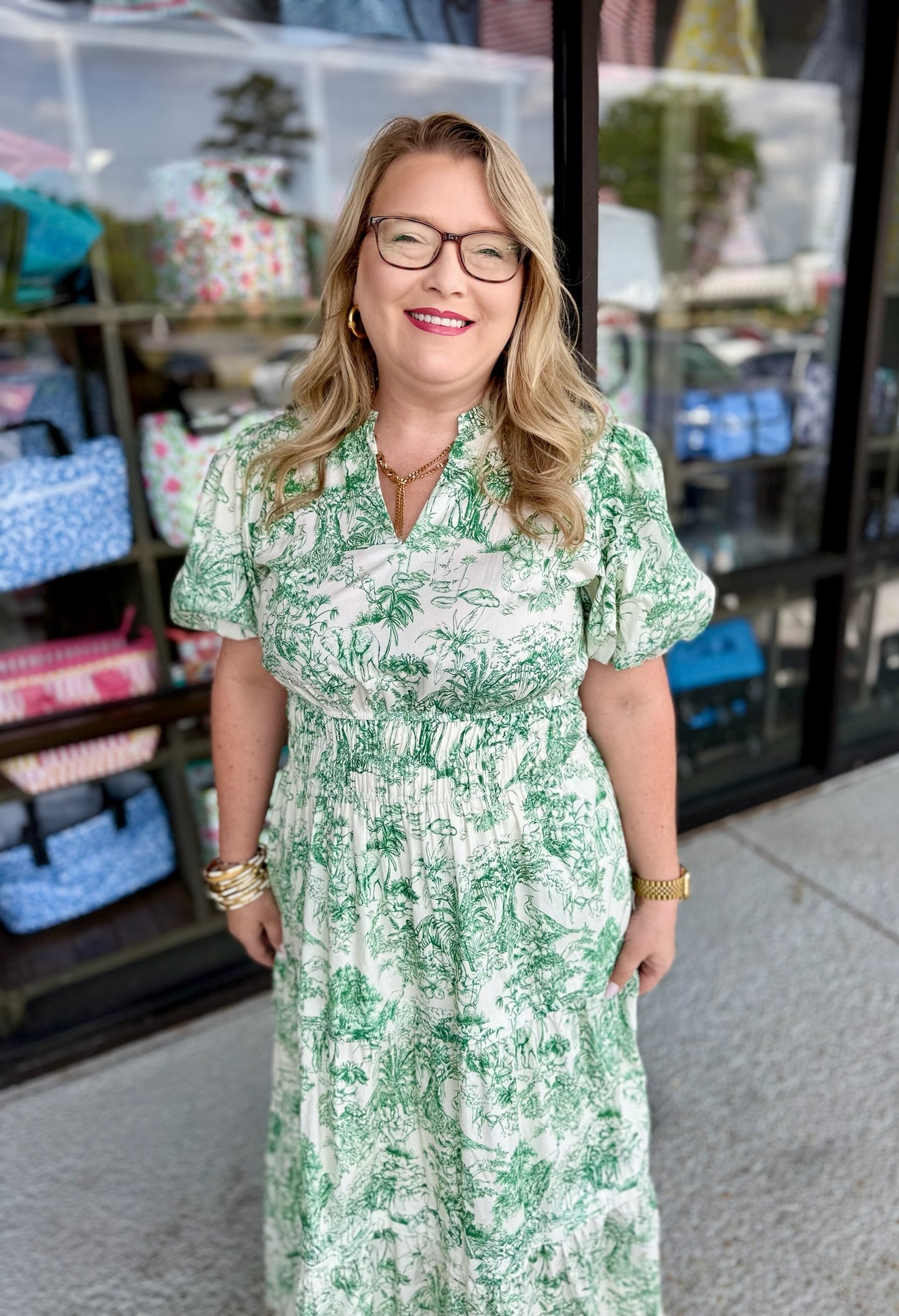 Floral Print Pockets Maxi Dress-Green