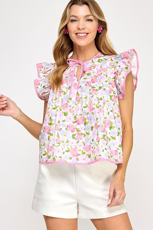 Floral Print Contrast Top