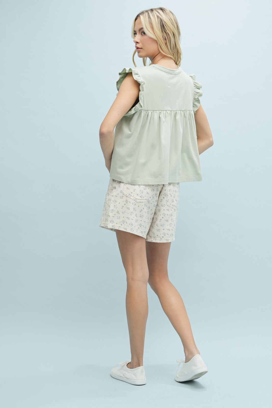 Ruffle Sleeve Knit Top-Sage