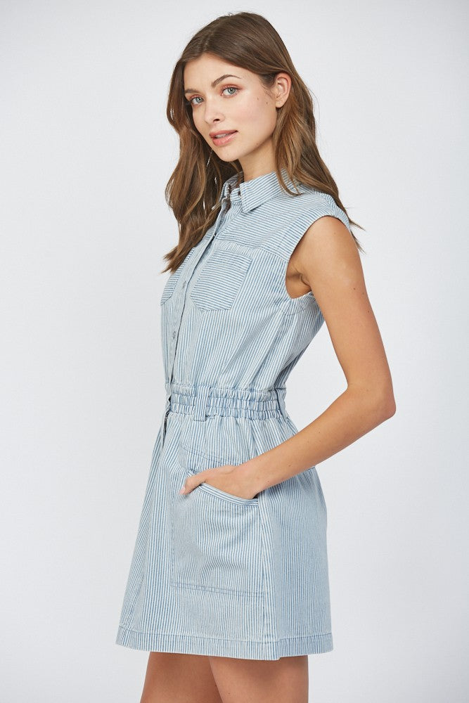 Washed Denim Dress-Denim Blue