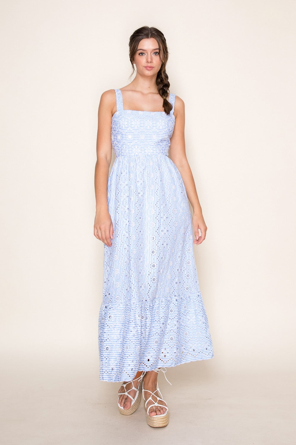 Square Neck Midi Dress-Blue