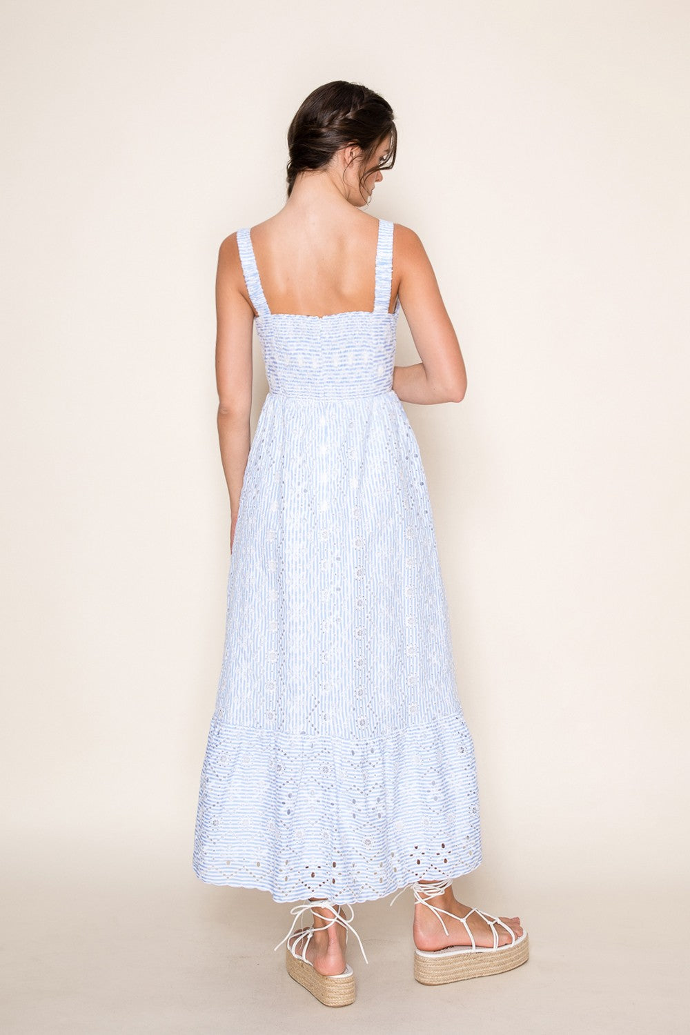 Square Neck Midi Dress-Blue