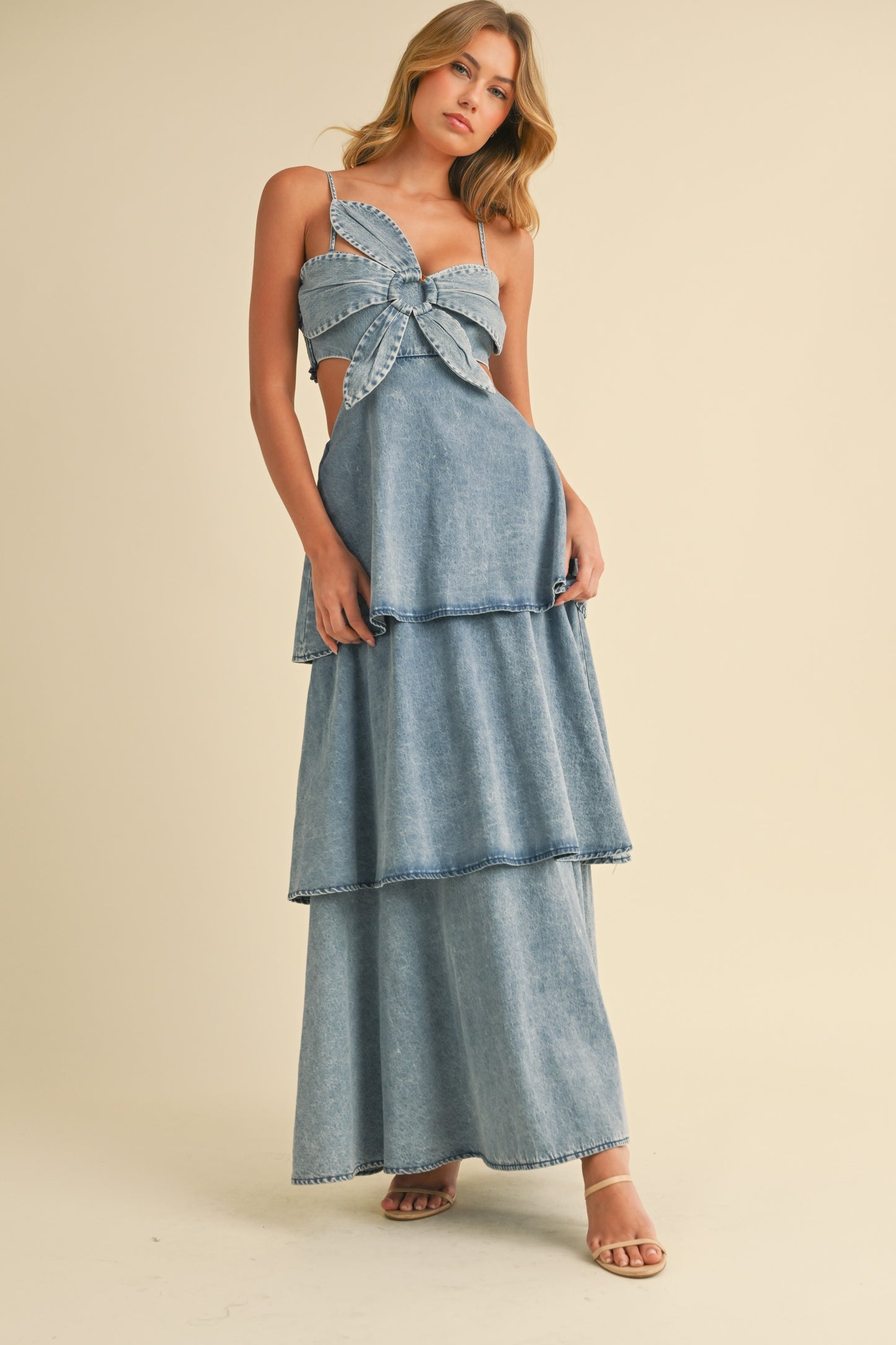 Flower Front Denim Maxi