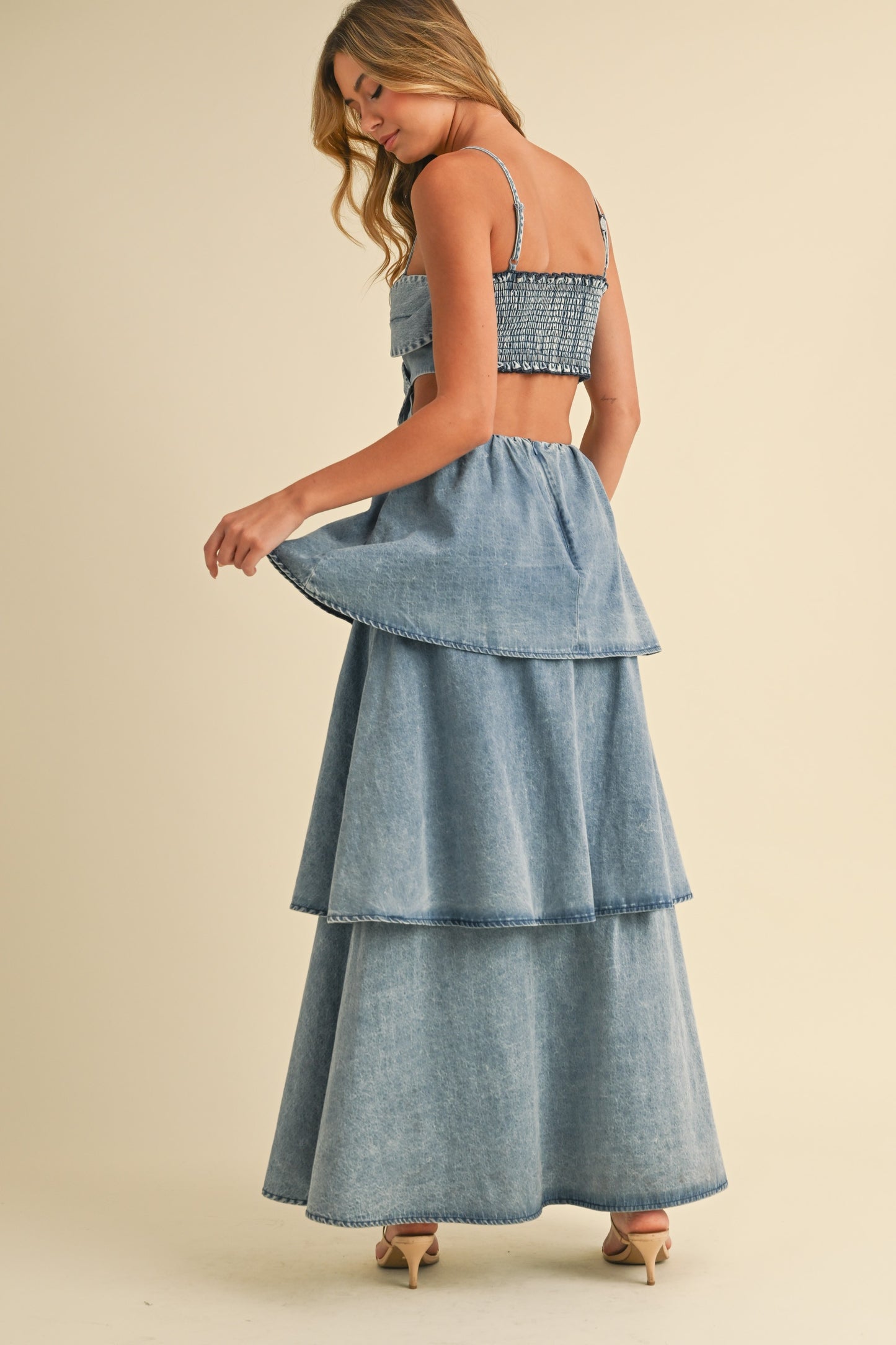 Flower Front Denim Maxi