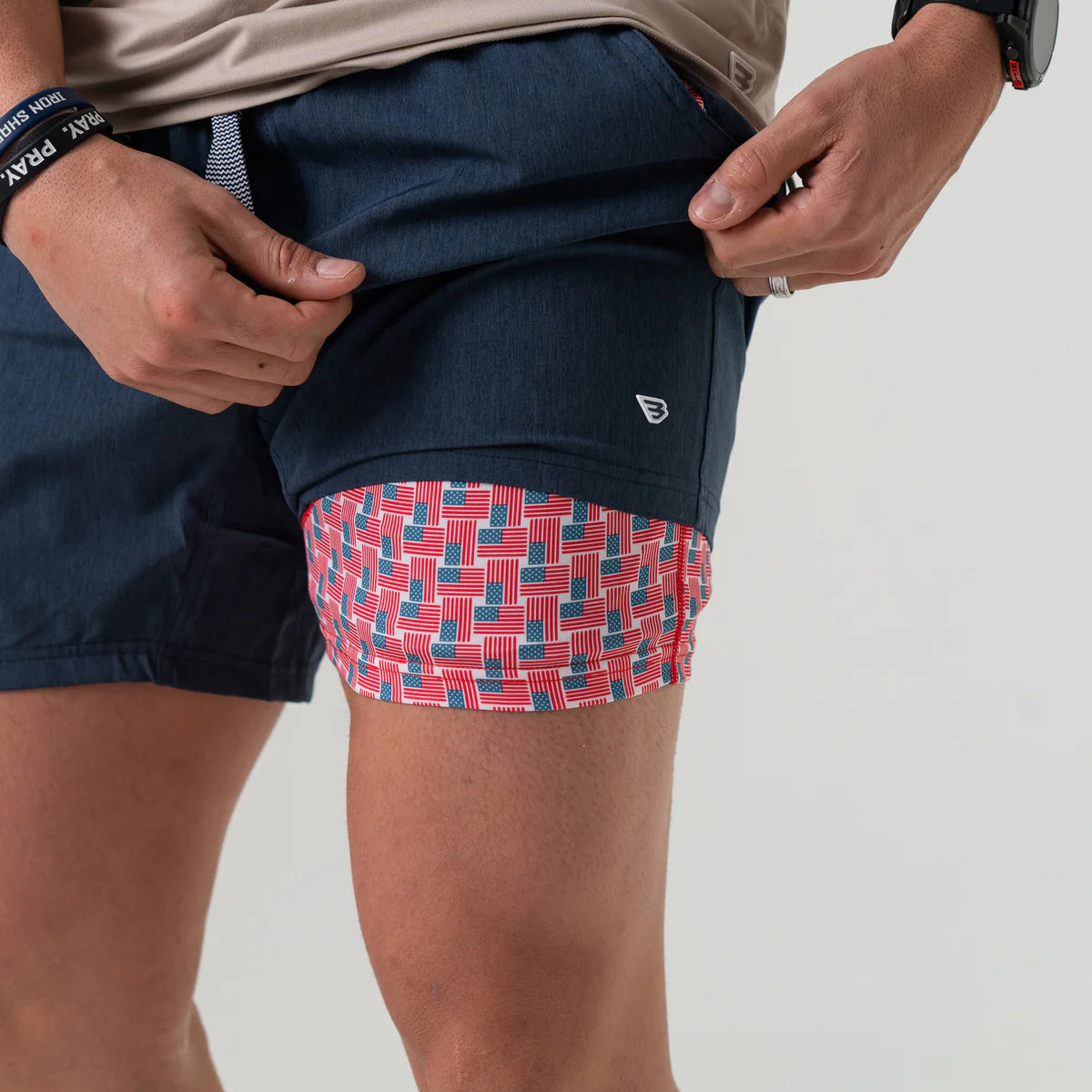 Athletic Short-Heather Navy-American Flag Liner