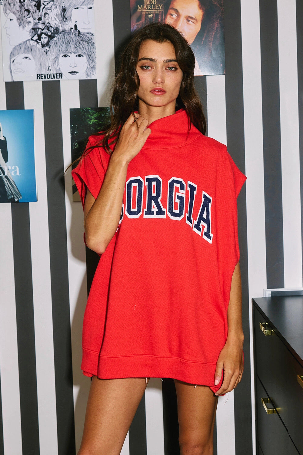 Georgia Sleeveless Mockneck - Red/black